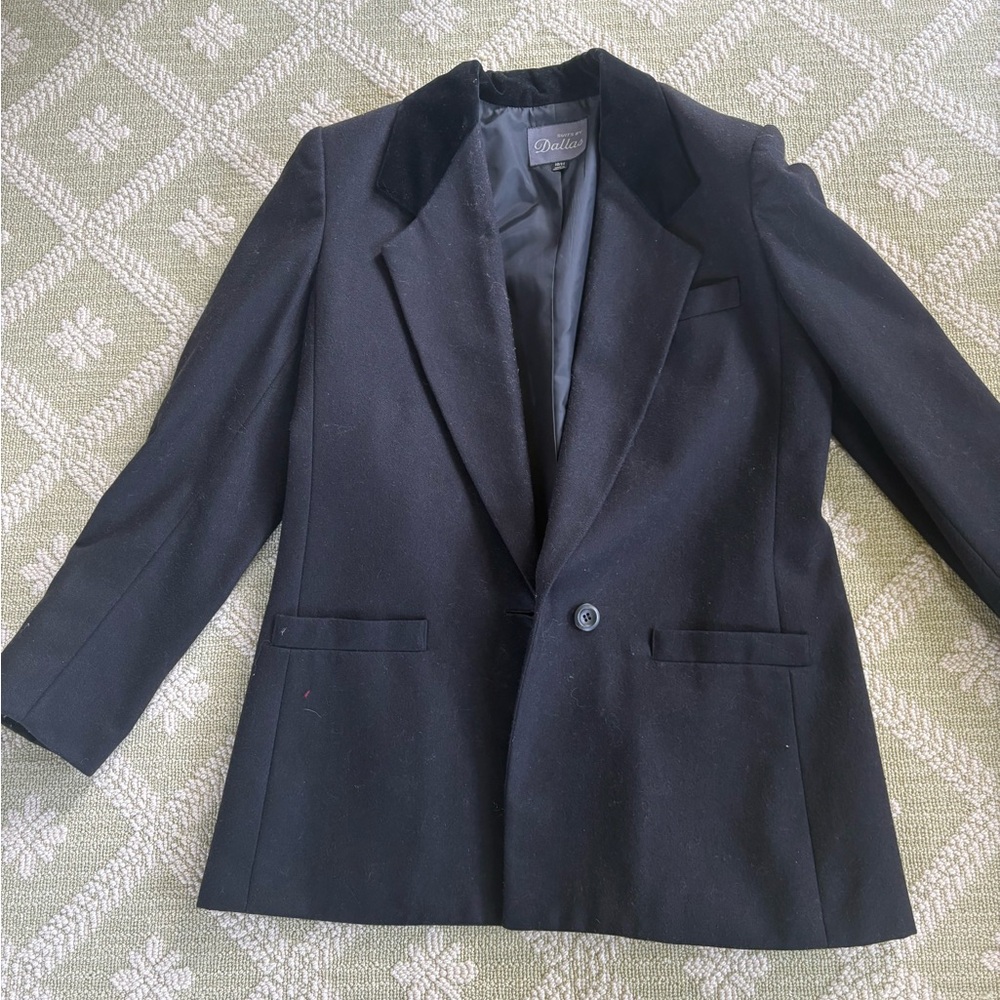 RETRO  Black Single-Button Wool-Blend Blazer